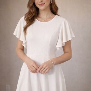 Aphratti White Flutter Sleeve Fit & Flare Dress | Size L | NWT